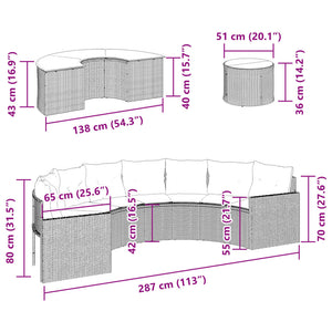 vidaXL 3-Piece Half-Round Garden Sofa Set Black Poly Rattan