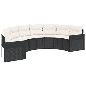 vidaXL 3-Piece Half-Round Garden Sofa Set Black Poly Rattan