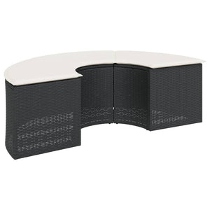 vidaXL 3-Piece Half-Round Garden Sofa Set Black Poly Rattan