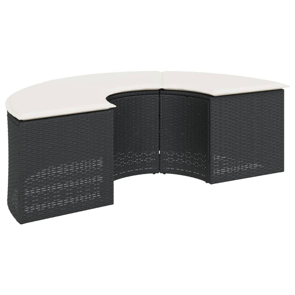 vidaXL 3-Piece Half-Round Garden Sofa Set Black Poly Rattan