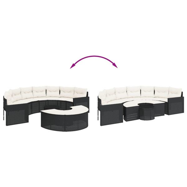 vidaXL 3-Piece Half-Round Garden Sofa Set Black Poly Rattan