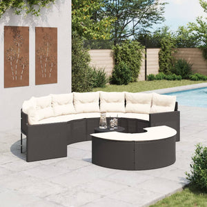 vidaXL 3-Piece Half-Round Garden Sofa Set Black Poly Rattan