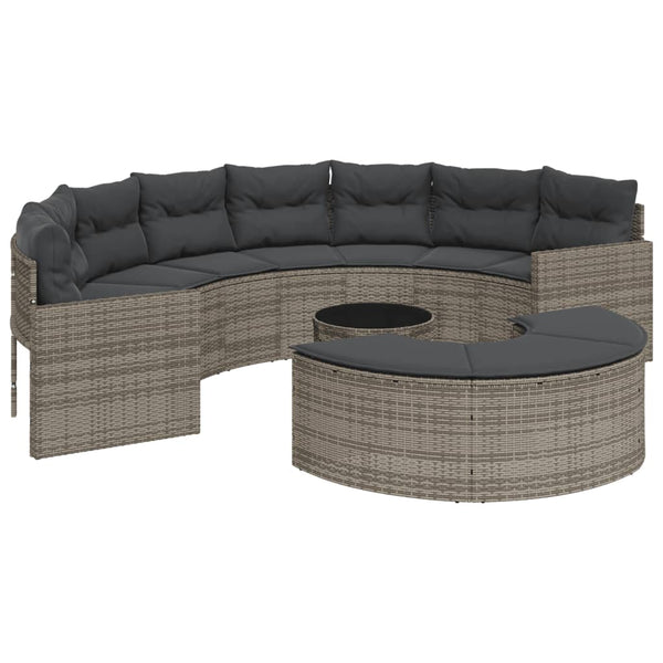 vidaXL 3-Piece Half-Round Garden Sofa Set Grey Poly Rattan