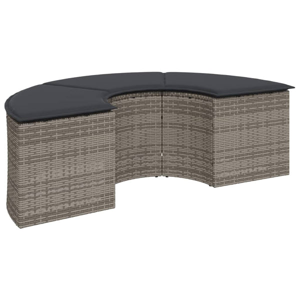 vidaXL 3-Piece Half-Round Garden Sofa Set Grey Poly Rattan
