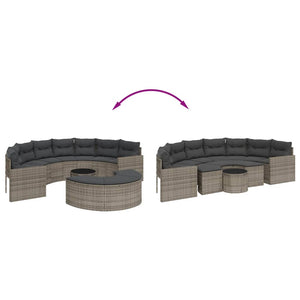vidaXL 3-Piece Half-Round Garden Sofa Set Grey Poly Rattan
