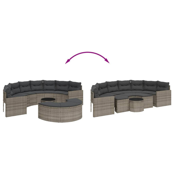 vidaXL 3-Piece Half-Round Garden Sofa Set Grey Poly Rattan