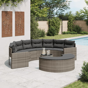 vidaXL 3-Piece Half-Round Garden Sofa Set Grey Poly Rattan
