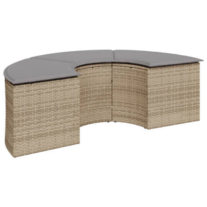 vidaXL 3-Piece Half-Round Garden Sofa Set Beige Poly Rattan