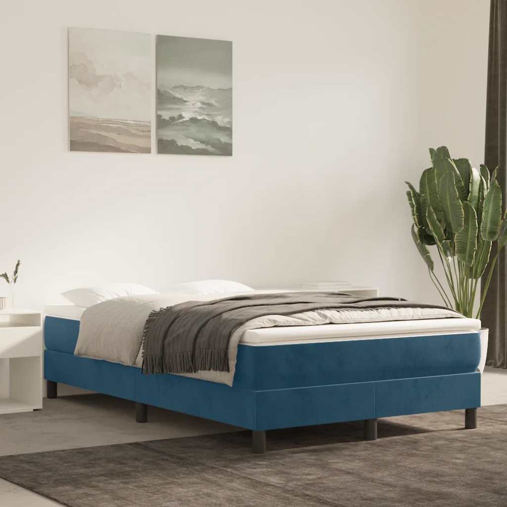 vidaXL Box Spring Bed with Mattress Dark Blue 120x190 cm Velvet