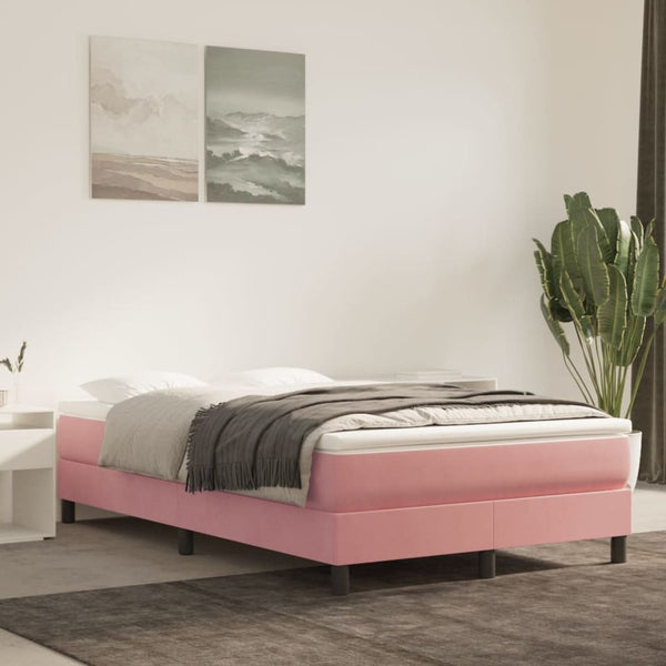 vidaXL Box Spring Bed with Mattress Pink 120x190 cm Velvet