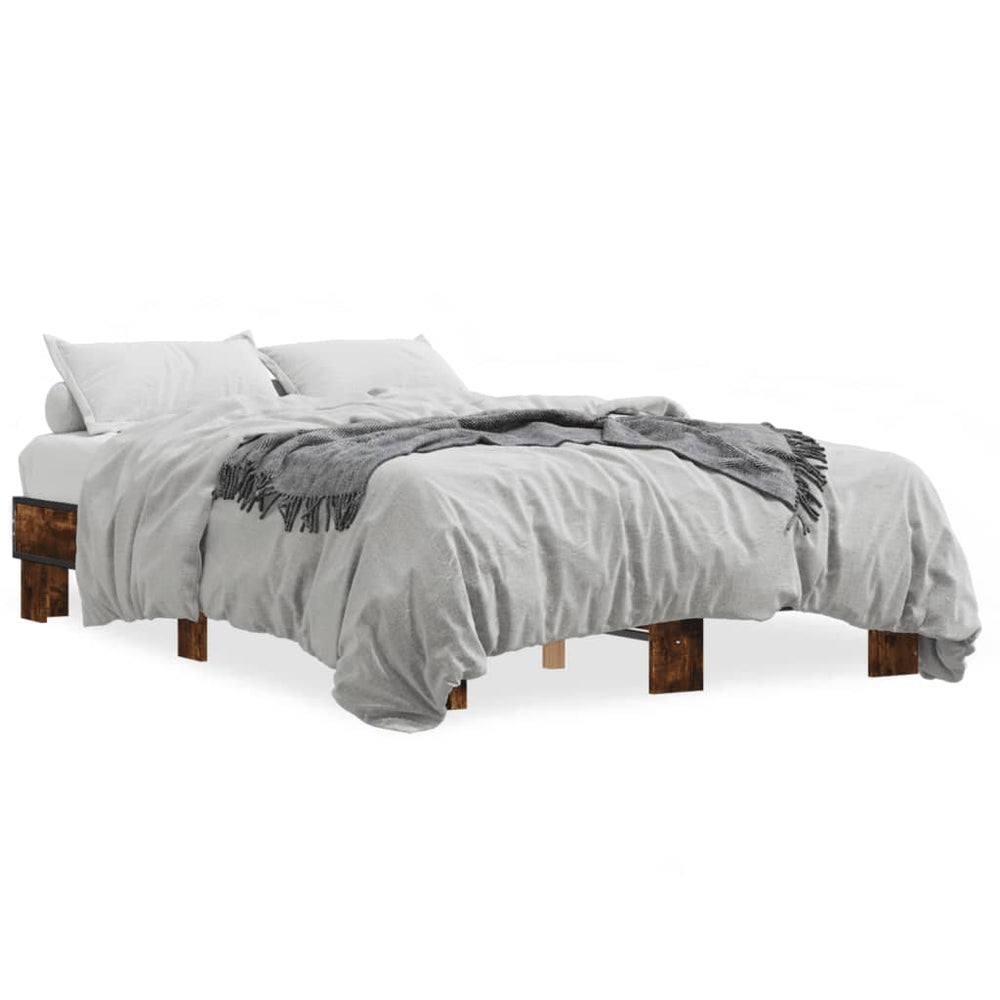 vidaXL Bed Frame Smoked Oak 140x200 cm Engineered Wood and Metal