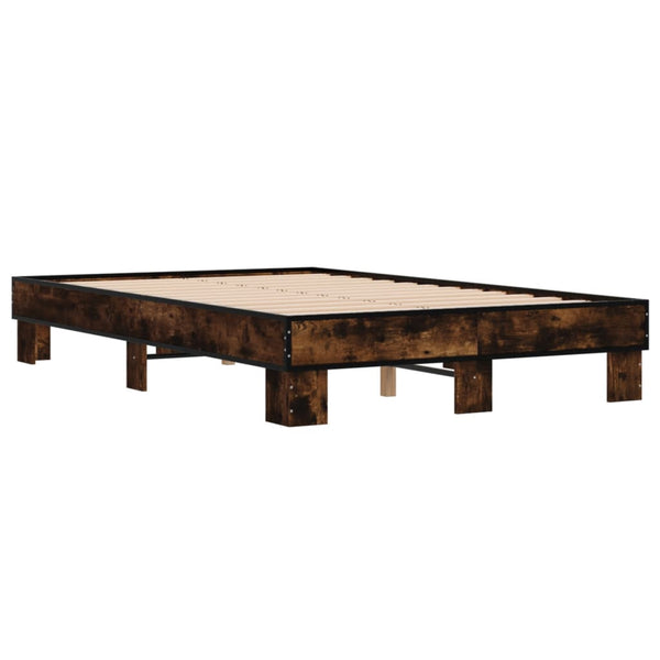 vidaXL Bed Frame Smoked Oak 140x200 cm Engineered Wood and Metal