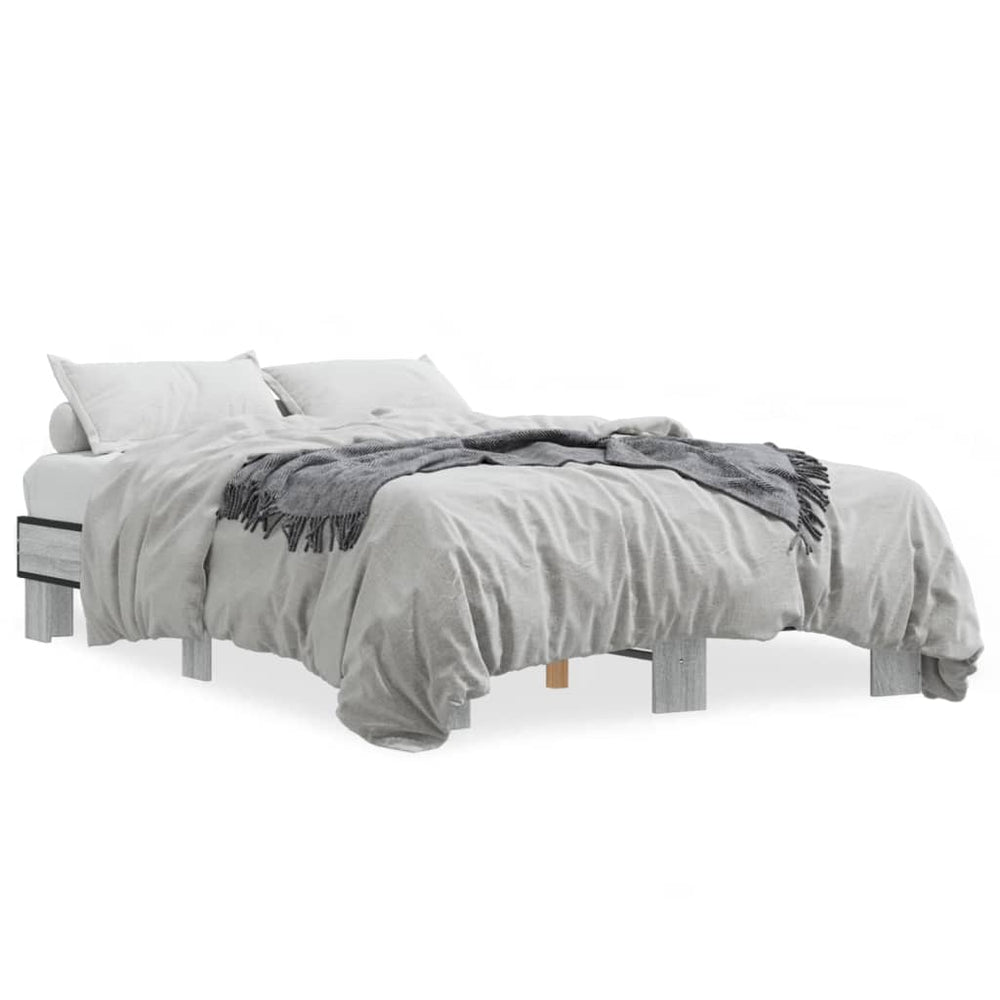 vidaXL Bed Frame Grey Sonoma 140x200 cm Engineered Wood and Metal