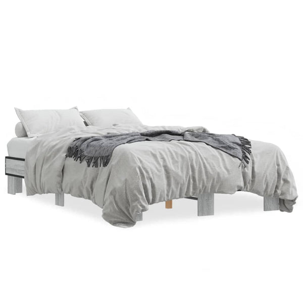 vidaXL Bed Frame Grey Sonoma 140x200 cm Engineered Wood and Metal