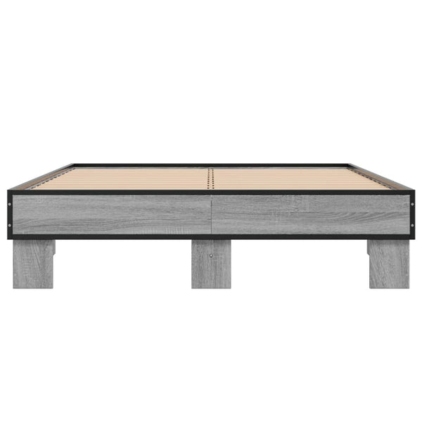 vidaXL Bed Frame Grey Sonoma 140x200 cm Engineered Wood and Metal