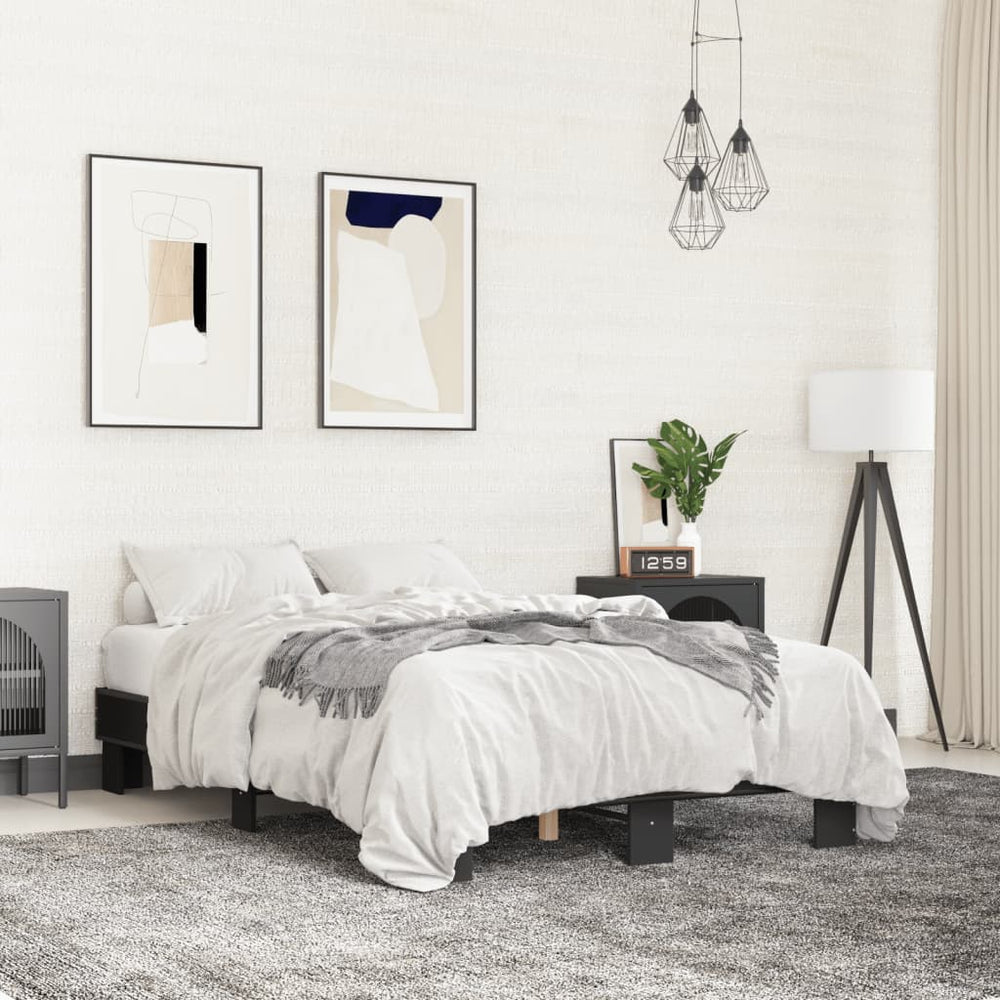 vidaXL Bed Frame Black 120x200 cm Engineered Wood and Metal