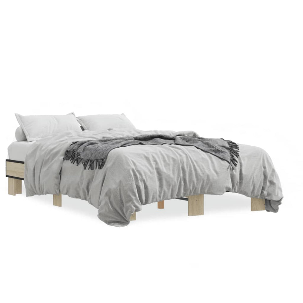 vidaXL Bed Frame Sonoma Oak 120x200 cm Engineered Wood and Metal