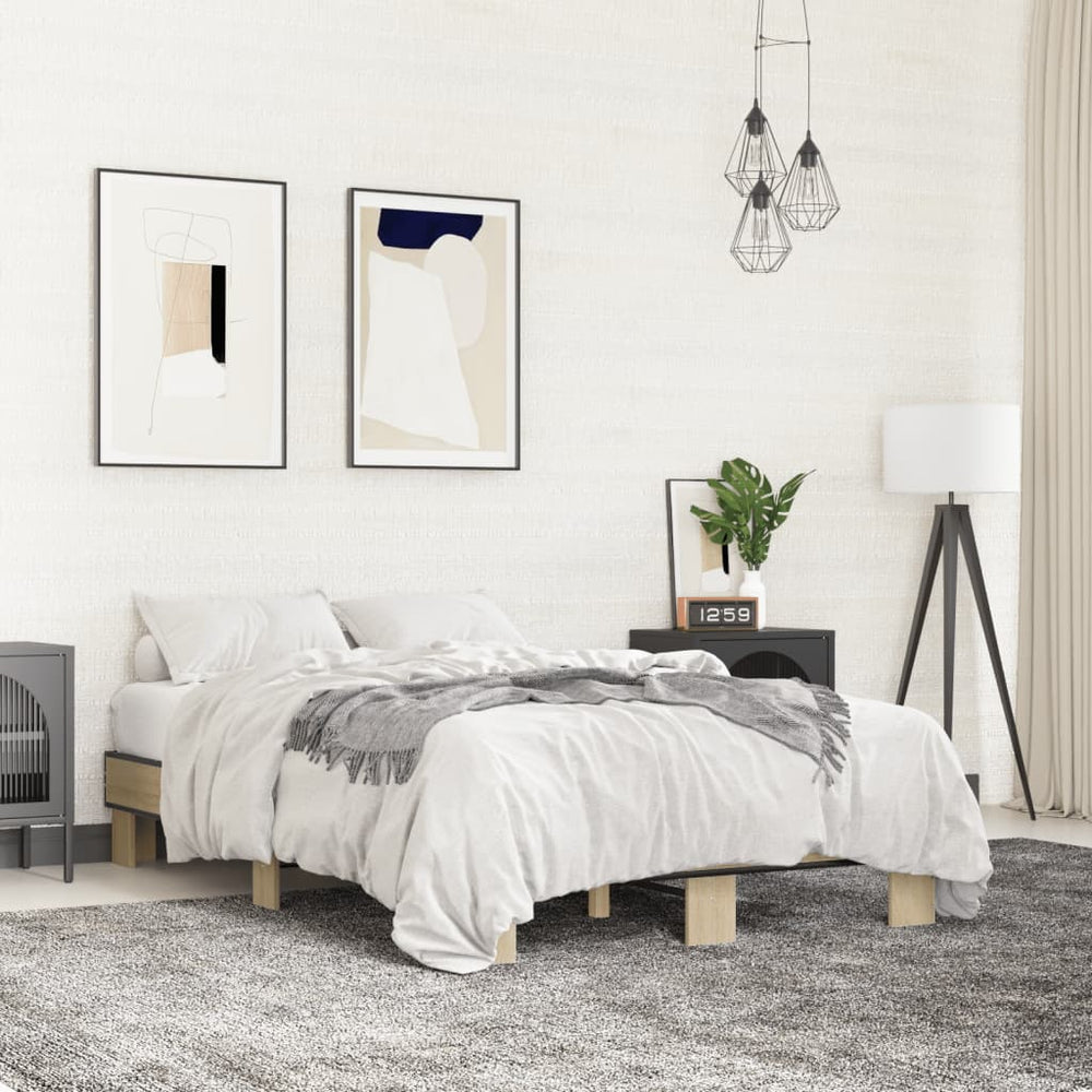 vidaXL Bed Frame Sonoma Oak 120x200 cm Engineered Wood and Metal