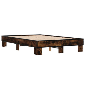 vidaXL Bed Frame Smoked Oak 120x200 cm Engineered Wood and Metal