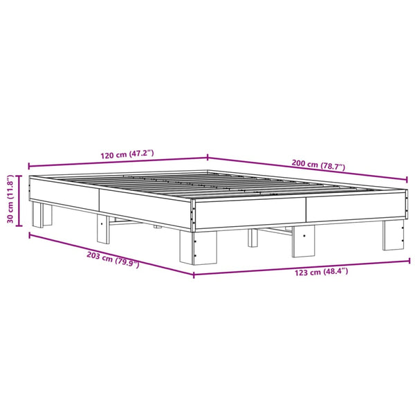 vidaXL Bed Frame Smoked Oak 120x200 cm Engineered Wood and Metal