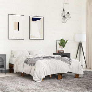 vidaXL Bed Frame Smoked Oak 120x200 cm Engineered Wood and Metal