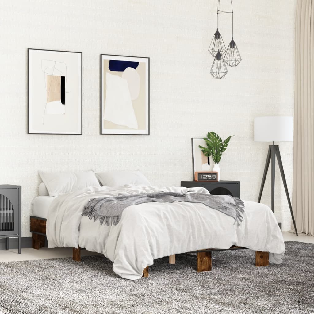 vidaXL Bed Frame Smoked Oak 120x200 cm Engineered Wood and Metal
