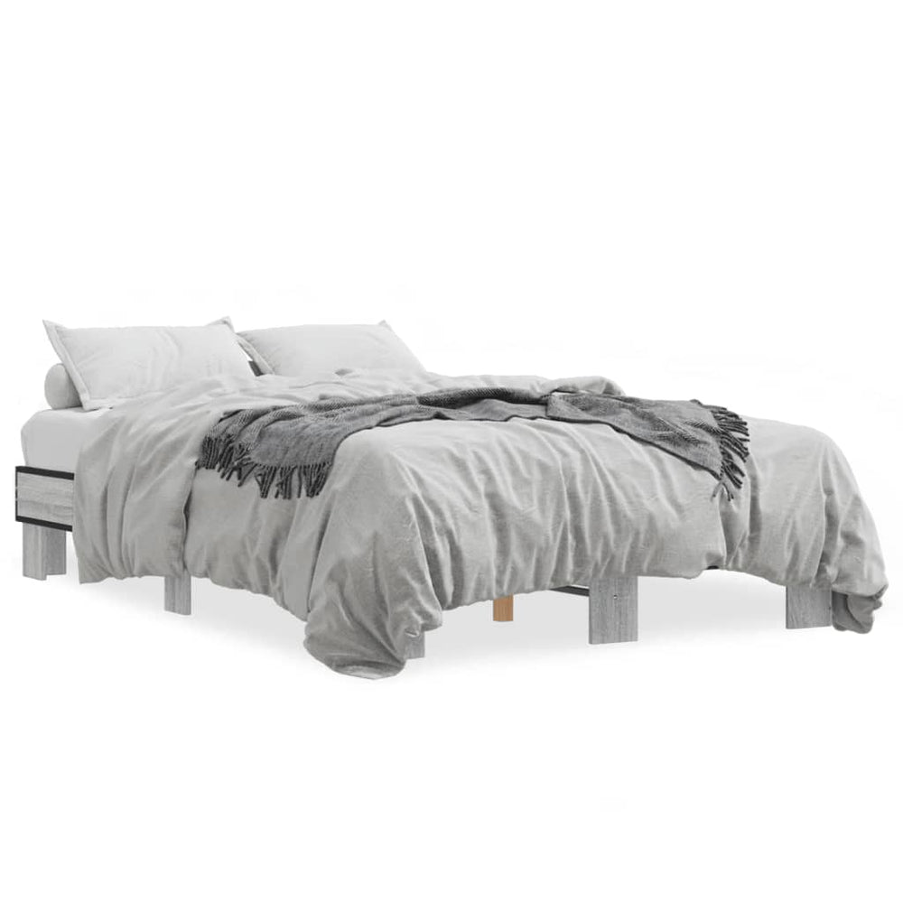 vidaXL Bed Frame Grey Sonoma 120x200 cm Engineered Wood and Metal