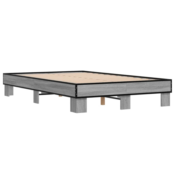 vidaXL Bed Frame Grey Sonoma 120x200 cm Engineered Wood and Metal