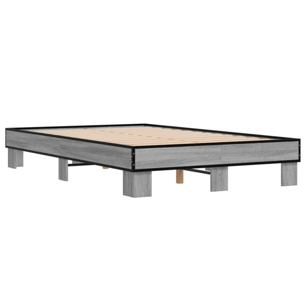 vidaXL Bed Frame Grey Sonoma 120x200 cm Engineered Wood and Metal