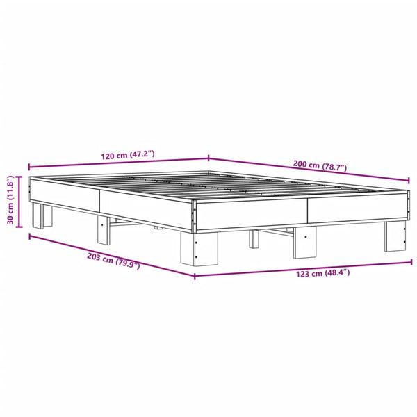 vidaXL Bed Frame Grey Sonoma 120x200 cm Engineered Wood and Metal