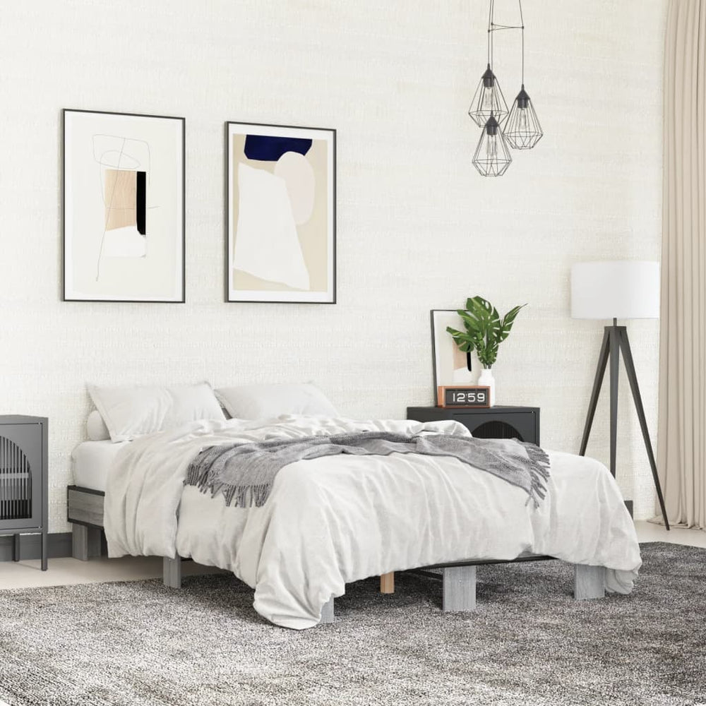 vidaXL Bed Frame Grey Sonoma 120x200 cm Engineered Wood and Metal