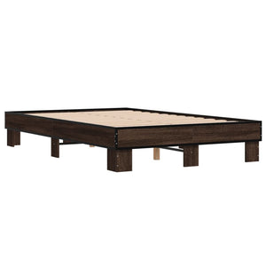 vidaXL Bed Frame Brown Oak Look 120x200 cm Engineered Wood Metal