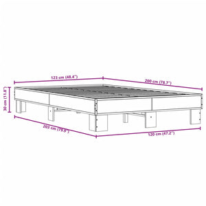 vidaXL Bed Frame Brown Oak Look 120x200 cm Engineered Wood Metal
