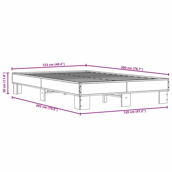 vidaXL Bed Frame Brown Oak Look 120x200 cm Engineered Wood Metal
