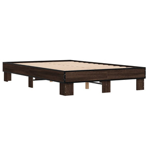 vidaXL Bed Frame Brown Oak Look 120x200 cm Engineered Wood Metal