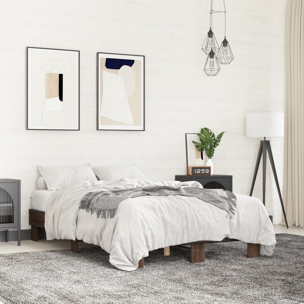 vidaXL Bed Frame Brown Oak Look 120x200 cm Engineered Wood Metal