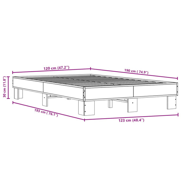 vidaXL Bed Frame Sonoma Oak 120x190 cm Engineered Wood and Metal