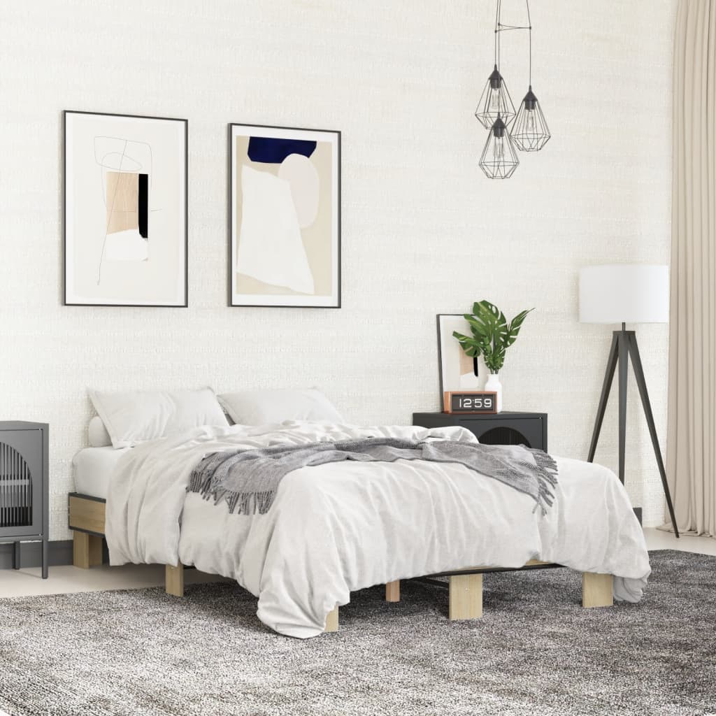 vidaXL Bed Frame Sonoma Oak 120x190 cm Engineered Wood and Metal