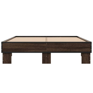 vidaXL Bed Frame Brown Oak Look 135x190 cm Engineered Wood Metal