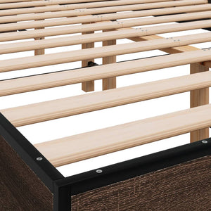 vidaXL Bed Frame Brown Oak Look 135x190 cm Engineered Wood Metal