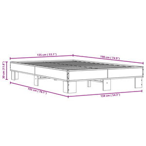 vidaXL Bed Frame Brown Oak Look 135x190 cm Engineered Wood Metal