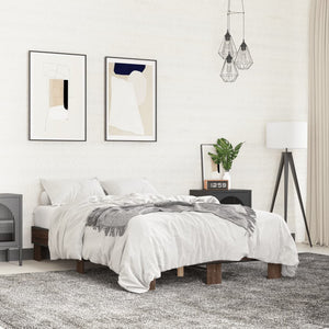vidaXL Bed Frame Brown Oak Look 135x190 cm Engineered Wood Metal