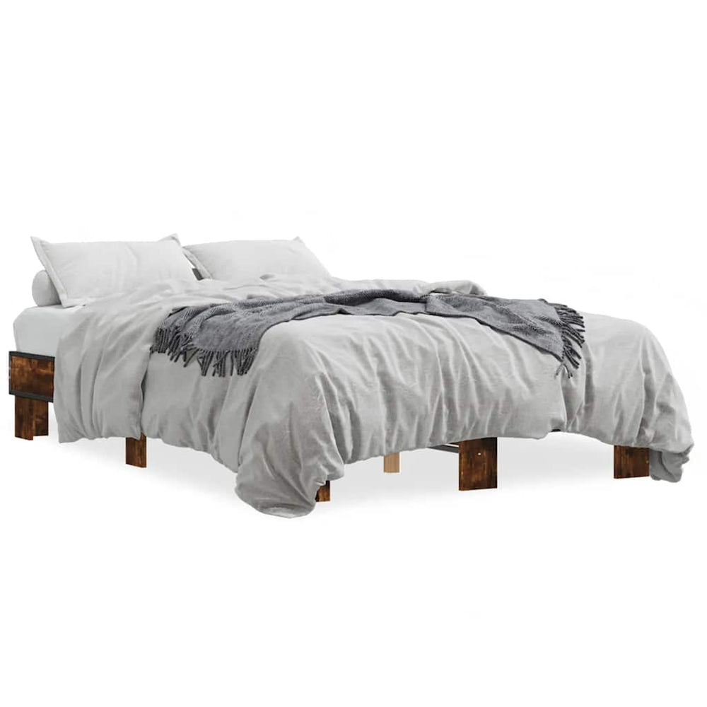 vidaXL Bed Frame Smoked Oak 140x190 cm Engineered Wood and Metal