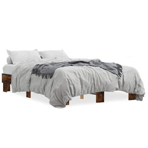 vidaXL Bed Frame Smoked Oak 140x190 cm Engineered Wood and Metal