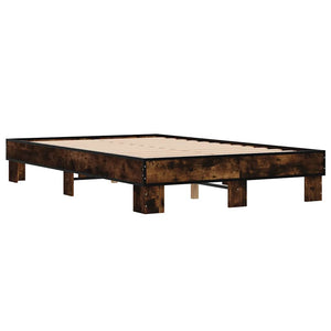 vidaXL Bed Frame Smoked Oak 140x190 cm Engineered Wood and Metal