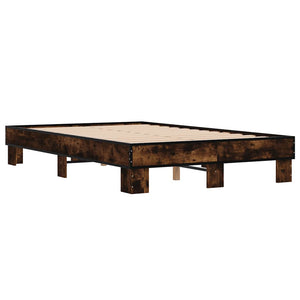 vidaXL Bed Frame Smoked Oak 140x190 cm Engineered Wood and Metal