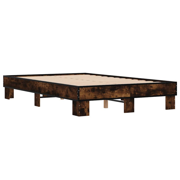 vidaXL Bed Frame Smoked Oak 140x190 cm Engineered Wood and Metal