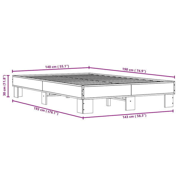 vidaXL Bed Frame Smoked Oak 140x190 cm Engineered Wood and Metal