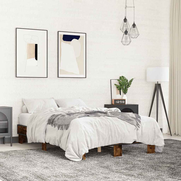 vidaXL Bed Frame Smoked Oak 140x190 cm Engineered Wood and Metal