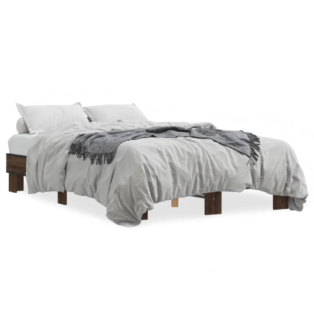 vidaXL Bed Frame Brown Oak Effect 140x190 cm Engineered Wood Metal
